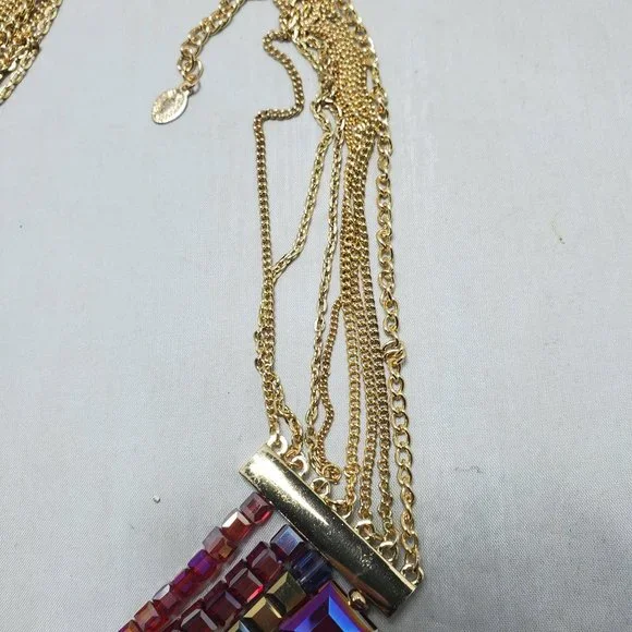 Cake by Ali Khan 4 row iridescent crystal red bead with 8 row gold strand neck - Picture 6 of 8